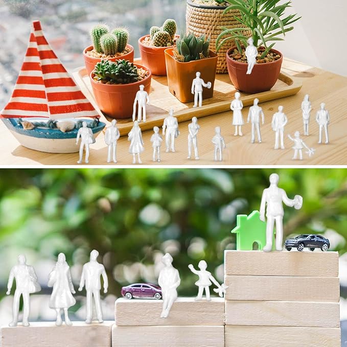 Namalu 100 Pcs, 1: 100 Scale Scale White Unpainted Mini People Figures Miniature People for Model Trains Architectural Standing and Sitting Mini Diorama Figures for Architectural Project
