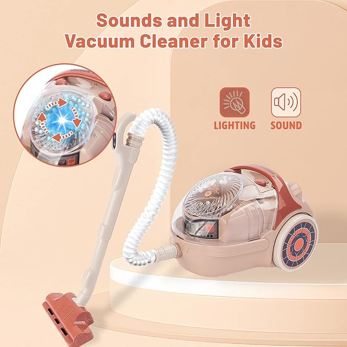 deAO Kids Toy Washing Machine & Vacuum Playset, Mini Washing Machine Laundry Set for Kids,Dollhouse Furniture Laundry Room Washer and Iron Set