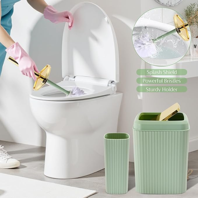 WSBArt 17PCS Bathroom Accessory Set Bathroom Set Green Bathroom Decor,Toilet Brush, Trash Can, Qtip Holder Dispenser& 3PCS Soap Dispenser