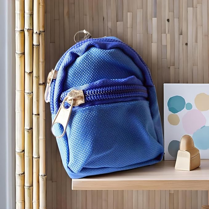 Blue Mini Doll Backpack School Bag Model Dollhouse School Accessory for 1/6 Scale Décor,Simulation Mini School Bag Model, for Doll House Furniture Decor Dollhouse Accessories ﻿