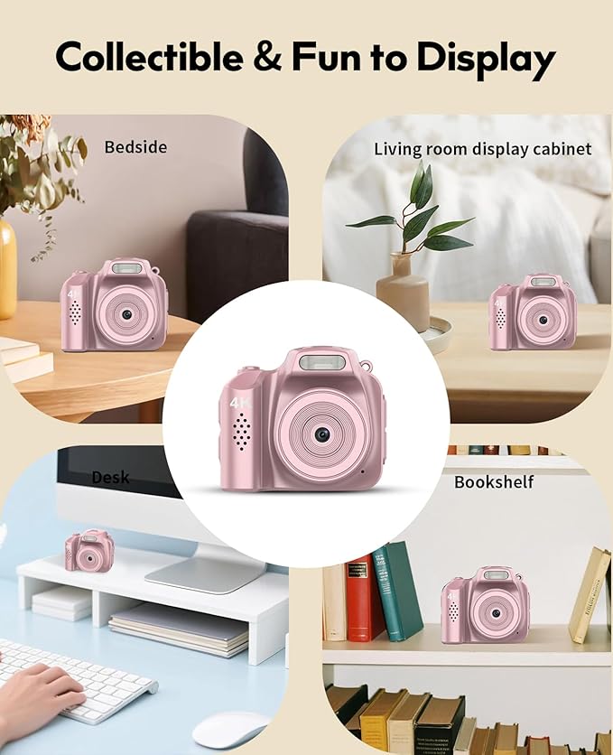 FLATIC Mini Keychain Camera –4K Digital Tiny Camera with 32GB Card & Elegant Gift Box, Fun Pocket-Sized Gadget for Kids & Adults, Collectible Gift for Travel, Birthdays & Stocking Stuffers (Pink)