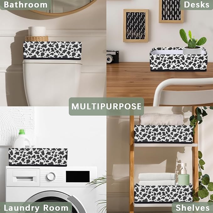 Cow Print Bathroom Storage Baskets Waterproof Bathroom Counter Organizer Decorative Toilet Paper Storage Basket for Organizing for Bathroom Living Room Decor