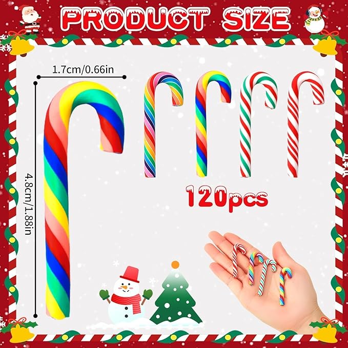 JUNEBRUSHS 120 Pcs Christmas Mini Candy Cane Fake Candy Canes Christmas Ornaments for Xmas Tree Vase Filler DIY Crafts Holiday Table Decor
