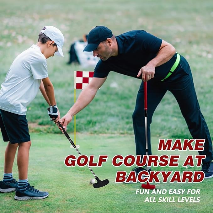 Golf Flagstick Mini Putt Set - Outdoor Battle Putting Game for Sand Beach/Backyard/Driving Range,Detachable Golf Pin Flag Hole Cup Set with 2 Adjustable Putters &Carry Bag, Gift Idea for Men/Boys