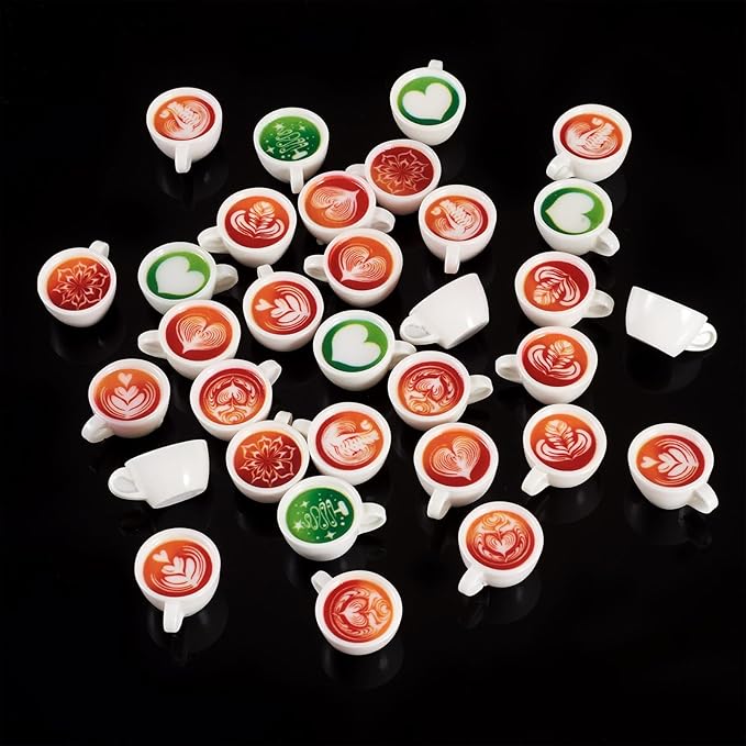 32 Pcs Resin Coffee Cups Charms Miniatures Kitchen Figurines Coffee Mug Lattes Dollhouse Accessories Cute Tableware Coffees Hang Ornaments for Garden Home Table Office Desk Decor