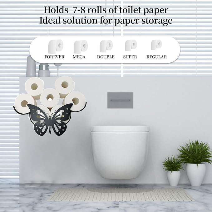 Cow Decorative Toilet Paper Holder Shelf, Cute Funny Tissue Iron Storage Stand Rack Iron Roll Paper Storage Bathroom Kitchen Accessories (Butterfly)