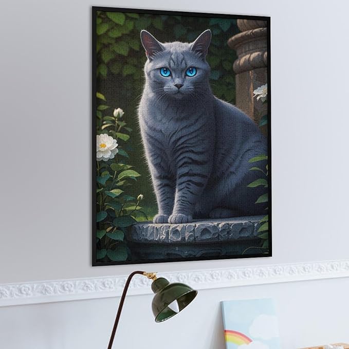 Jigsaw Puzzles for Adults 1000 Piece - Cute Russian Blue Cat Animal Themed Wooden Puzzle,Challenge Puzzles Puzzle Games,Stress Relief Games,Funny Puzzles，Unique Gifts for Wall Art