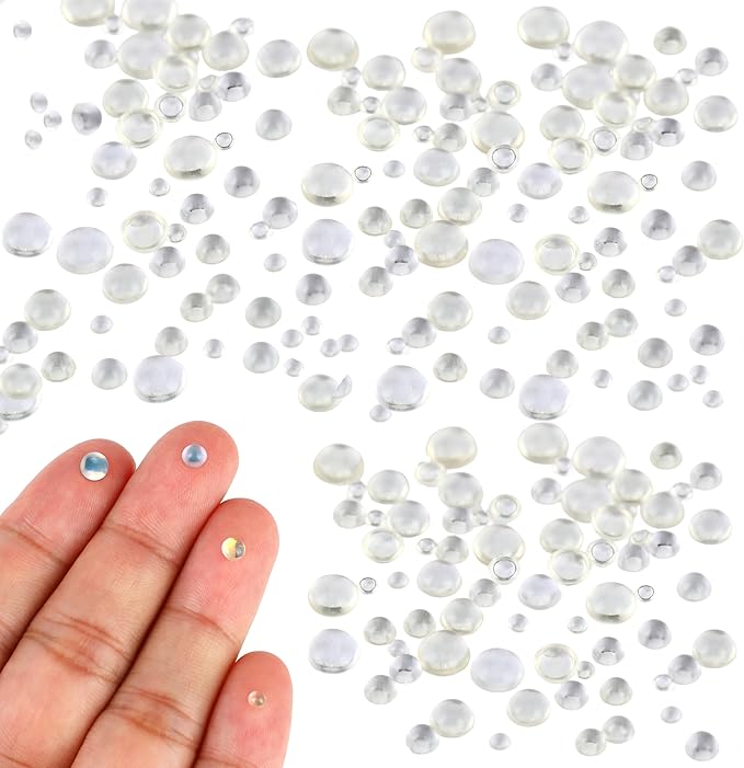 200pcs White Mixed Size Iridescent Resin Dew Drops, Simulation Water Droplets & Tiny Bubbles for Miniature Dollhouse, Fairy Garden Potion Bottles & DIY Crafts (Window Envelope Packaging)