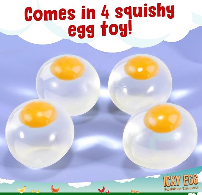 Squishy Ball Eggs Clear Egg Yolk Fun Squeeze Toys Stress Toys for Kids Easter Basket Fillers Squishy Funky Eggs Birthday Party Favors Pack of 4 Squishy Eggs