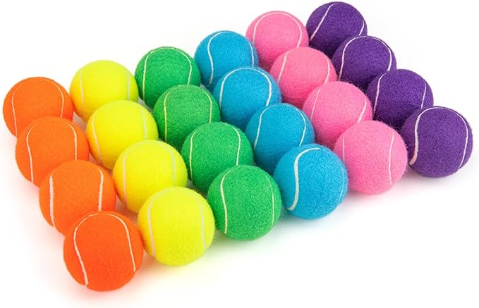 PHOEPET 24-Pack Tennis Balls for Beginner Training Practice- Bulk Dog Balls for Fetch Chew Toys(Mix Colors)