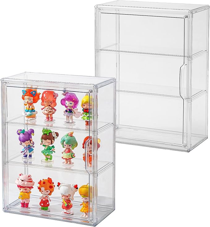 Clear Display Case for Figures with Magnetic Door, Acrylic Display Cases for Collectibles, 3Tiers Acrylic Storage Organizers Box, Desktop or Wall-Mounted Showcase for Collectibles Action Figure (1)