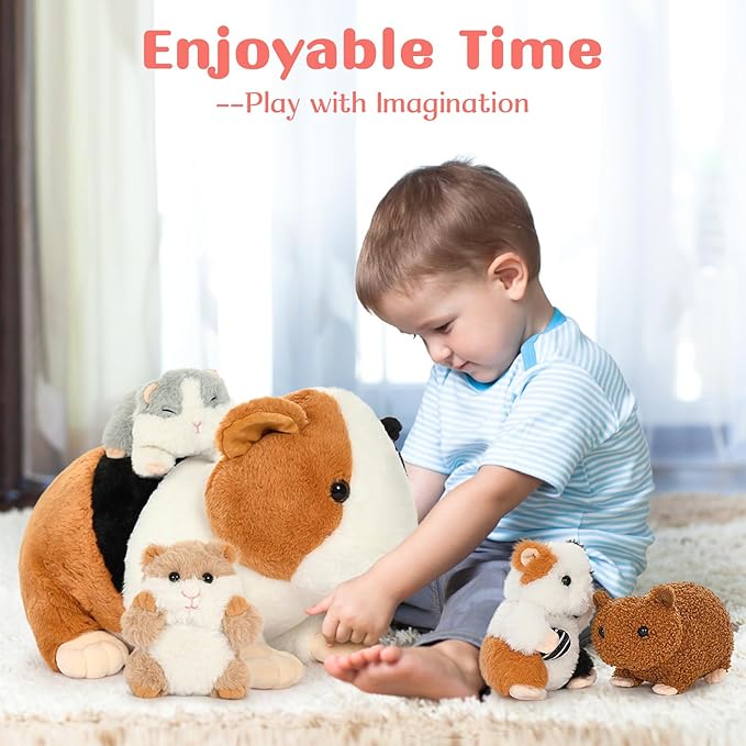 5 Pieces Giant Guinea Pig Stuffed Animal, 19.7" Mommy Hamster Plush with 4 Cute Baby Guinea Pig Plushies in Mother Hamster' s Belly,Christmas Birthday for Girls Boys Kids