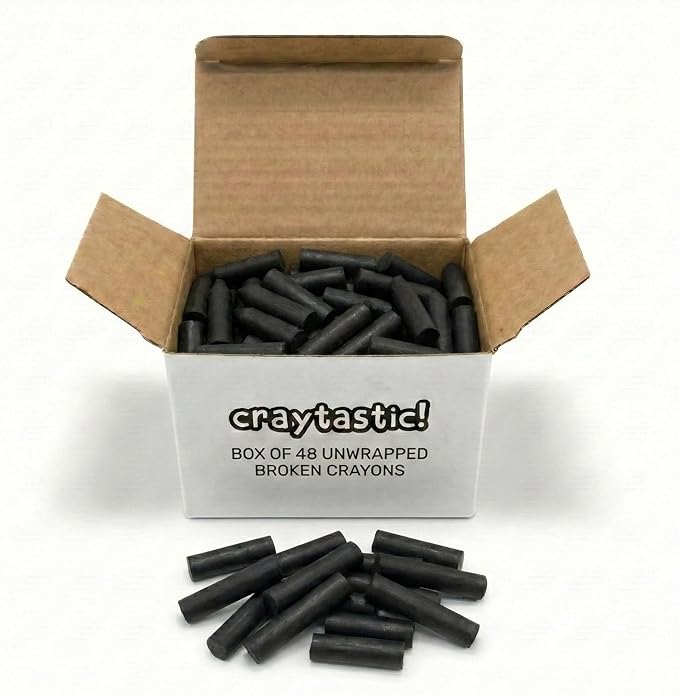 Craytastic! Bulk Unwrapped Crayons (Black) - Box of 144 Pieces = 48 Full Size for Crafting, Parties, Kids - Broken Crayons, Paperless - Safety Tested Compliant with ASTM D-4236