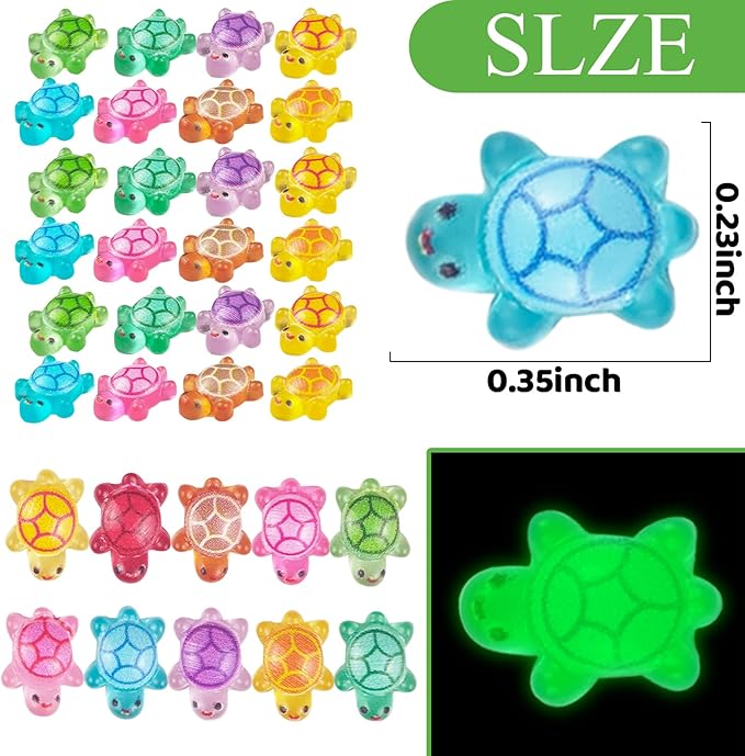 100 Pieces Tiny Turtles for Crafts Luminous Mini Resin Turtles Dollhouse Miniatures Mini Animals for Fairy Garden Micro Landscaping Decoration