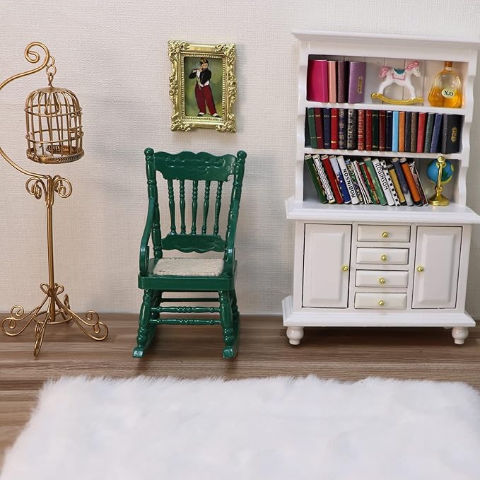 Dollhouse Chairs 2PCS Miniature Rocking Chair 1:12 Scale Wooden FurnitureAccessories Tiny Mini House Home Outdoor Cake Topper Decoration ModelLiving Room Scene Christmas Craft Displays (Green)