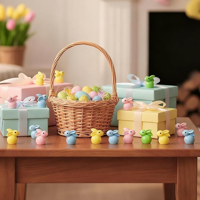 50 Packs Easter Decorations Bunny Figurines Mini Resin Bunny Figures Colorful Rabbit Statue Gifts Spring Rabbit Decorative Tabletop Centerpiece for Home Party Supplies Easter Basket Fillers