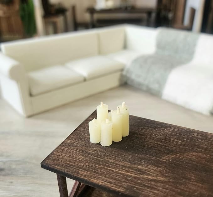 Dollhouse Miniature Candle Set (5pc) - Tiny, Mini, 1/12, Decoration, Decor, Fairy Garden, Rustic, Beesax, Farmhouse, DIY Craft, Art, Project, Diorama (Yellow)