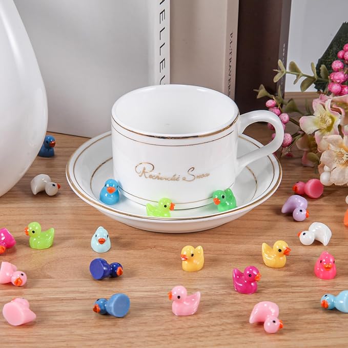 HUADELAIMA 200 Mini Duck Set 20 Colors 10 Each 0.7 x 0.6 x 0.4 Inches Ideal for Dollhouse Mini Fairy Gardens Aquarium Potted Plants Hide and Seek Creative DIY