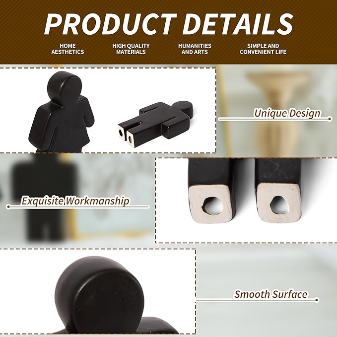 Defined Deco Ceramics Figures Decorative Objects, Funny Bathroom Decor for Shelves, Cute Modern Black Bookshelf Decor