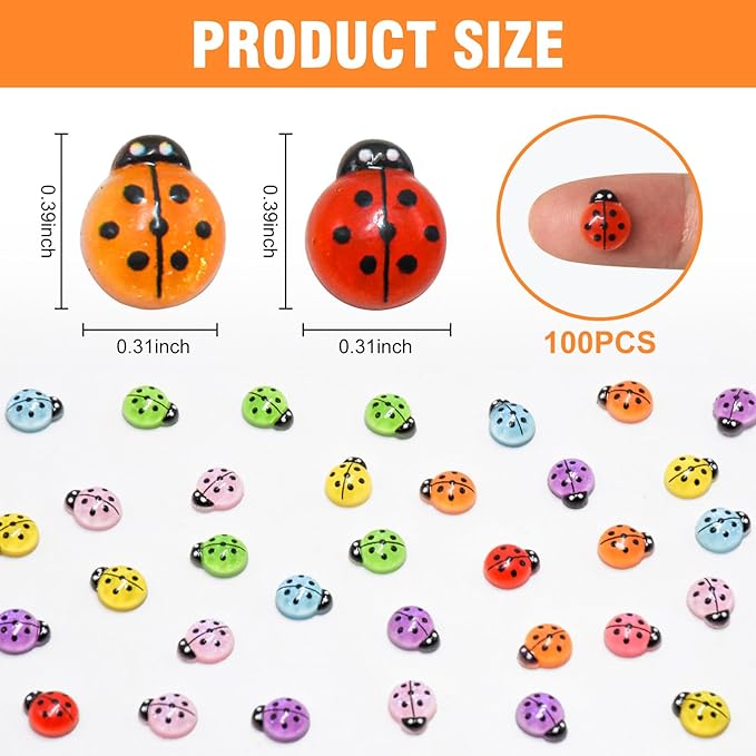 100 Pieces Colorful Mini Ladybug Decor for Crafts Dollhouse Miniature Things Tiny Ladybugs for Fairy Garden Dollhouse Micro Landscaping Decoration