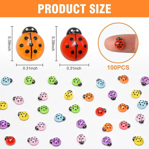 100 Pieces Colorful Mini Ladybug Decor for Crafts Dollhouse Miniature Things Tiny Ladybugs for Fairy Garden Dollhouse Micro Landscaping Decoration