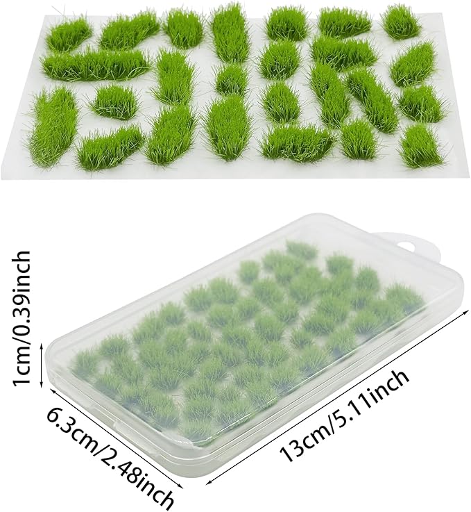 Woohome 78 PCS Static Grass Tuft 2 Size Model Grass Tufts Green Miniature Grass Tuft Railway Artificial Grass Terrain Kit for DIY Model Railway Fairy Garden Diorama Scenery