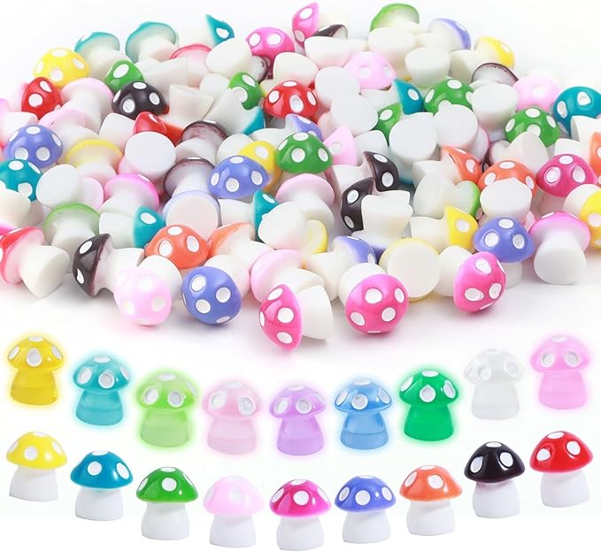 180 Pcs 18-Color Mini Resin Mushroom Figures,Glow in Dark Miniature Figurines Bulk for Fairy Garden,Dollhouse Décor,Terrarium & Scavenger Hunts - Tiny Mushroom Accessories with Realistic Details