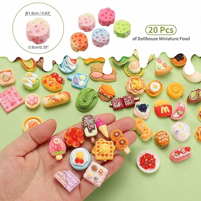 Dollhouse Miniature Food, Cute Mixed Colored Cheese Figures Toys Mini Resin Foods Trinkets for Pretend Play Kitchen Cooking Game & Doll House Decor (Mixing Colors, 20pcs)
