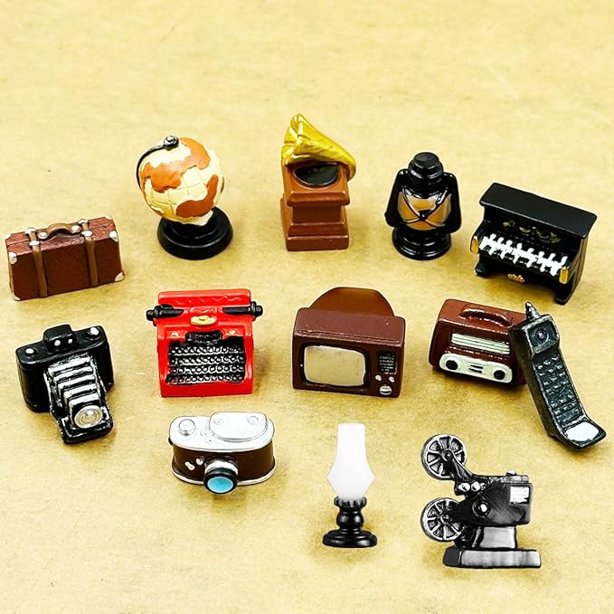 Miniature Home Appliances Retro Furniture - 13Pcs 1inch Mini Simulated Resin Camera Telephone TV Figurines Models Ornaments for DIY Diorama Micro Landscape Craft Accessories Decor