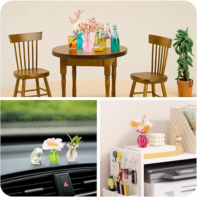 10Pcs Resin Mini Vase Plants Flower Pots Miniature Dollhouse Accessories Furniture Ornaments for Desktop Tableware Prop Decorations Crafts for Adult Green Pink