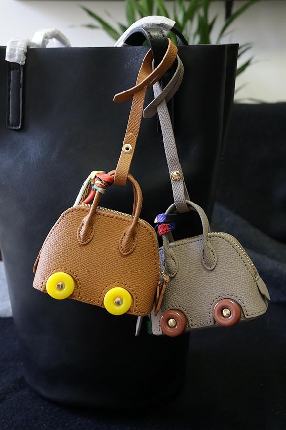 Buyborgood Women's 2 PCS Mini Tote Bag Charms Keychain Pouch Small Coin Purse Wallet, Camel+Brown