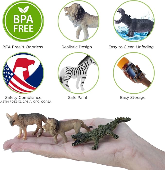 10pcs Mini Wild Animals Toys for Kids - Realistic Safari Figurines Jungle Zoo Playset Lion Elephant Tiger Forest Wildlife Animal Toys Sensory Bin Bath Play Christmas Birthday Toddlers Gift