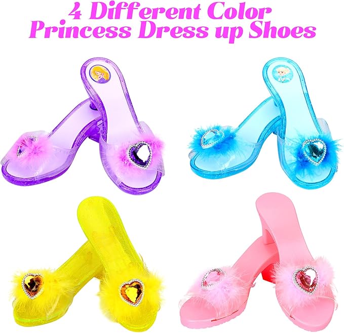 Princess Dress Up Shoes Set, Girls Role Play Dress Up Toys, Toddler Pretend Jewelry Boutique Kit Gift Set for Little Girls Aged 3-6 Years Old