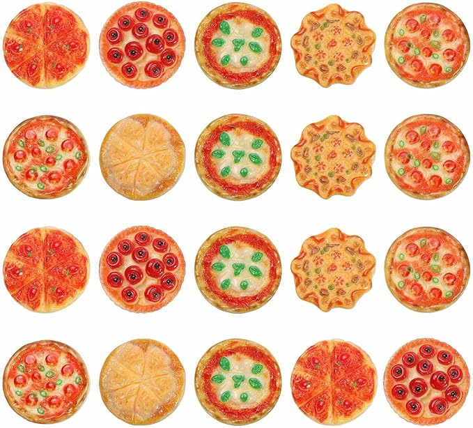 Dollhouse Miniature Food, Cute Mixed Pizza Figures Toys Mini Resin Foods Trinkets for Pretend Play Kitchen Cooking Game & Doll House Decor (Mixing Colors, 20pcs)