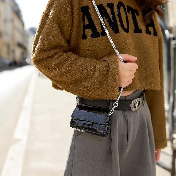 NovaKnot Metallic Mini Crossbody Purse, Evening Clutch Bag with Removable Chain Strap, Small Purse for Women, Not for Phones