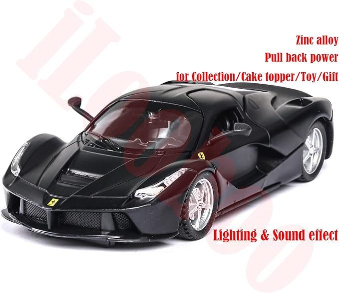 Alloy Collectible Black Race LaFer Pull Back Vehicles Diecast Cars Model with Lights and Sound