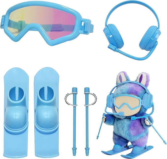 Jreiiolk 2026 New 8-Piece Ski & Snowboard Set for 17cm Dolls - Blue Winter Sports Gear with Goggles, Boots & Poles - Compatible with Fashion Dolls Accessories