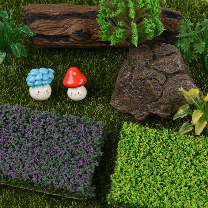 Hagao Mini Flower Cluster Model for Train Landscape Railroad Scenery Sand, Green & Purple, 2PCS