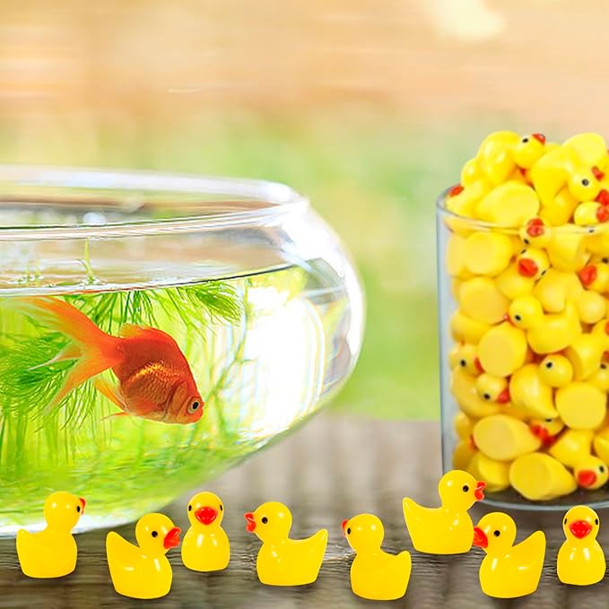 1000Pcs Mini Resin Ducks Bulk Tiny Duck Figurine for Fairy Garden Landscape Aquarium Potted Plant Decoration Prank Game DIY Ornament Party to Hide, Miniature Dollhouse Accessories, Yellow