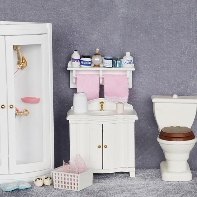 Dollhouse Towel Rack, 1:12 Towel Rack Makeup Cosmetic Set Dollhouse Bathroom Accessories