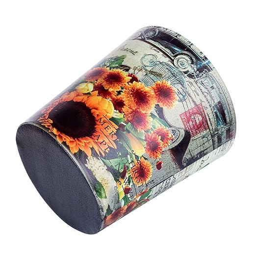 Scakbyer Leather Trash Can, Retro Decorative Waste Basket, 10L Capacity Small Waste Paper Basket, Waterproof Garbage Can for Bathroom, Bedroom, Office, Kitchen and Living Room - Sunflower
