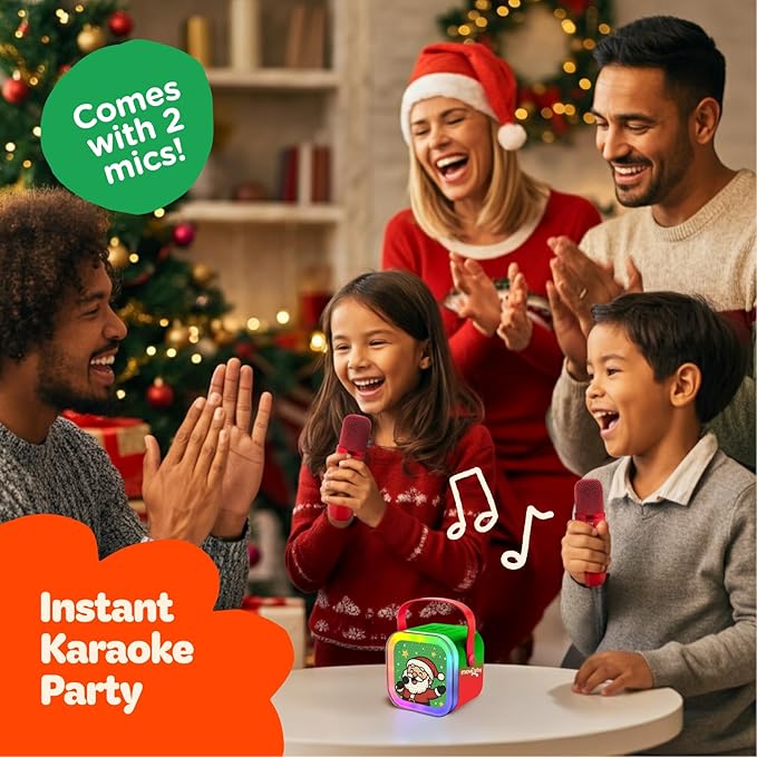 Move2Play, Mini Karaoke Machine for Kids | Built-in 8 Christmas Songs | Bluetooth Speaker with Microphones | Voice Effects | Toddler Music Toy | Stocking Stuffer | Girls & Boys Age 2, 3, 4, 5, 6+