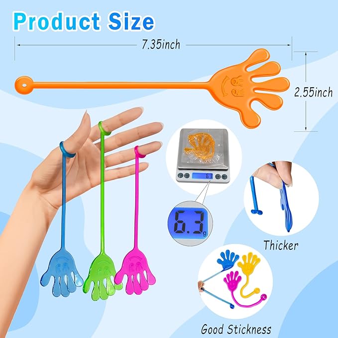Sticky Hands Bulk 48 PCS Party Favors for Kids 4-8 8-12 Stretchy Sticky Hand Toy Valentines Day Gifts for Kids Goodie Bag Stuffers Fillers Small Classroom Prizes Student Gifts Birthday Party Supplies