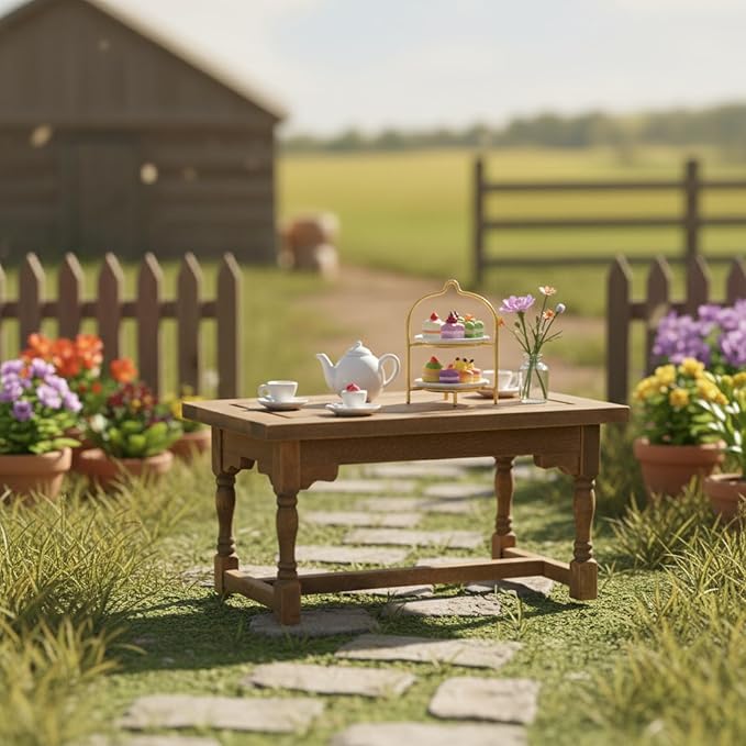 LOGOFUN Dolls House Miniature Wood Table Mini Wooden Table Model 1:12 Scale Tiny Dining Table for Doll House Kitchen Accessories