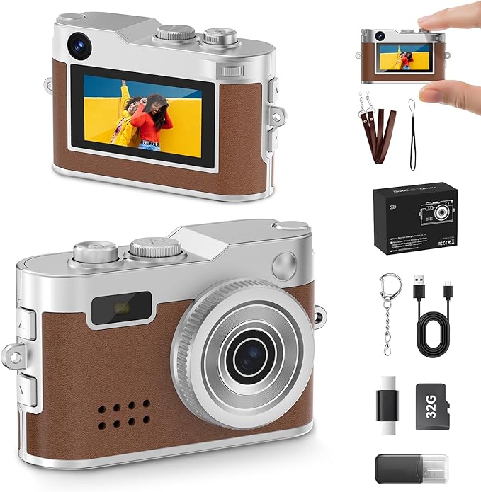Mini Keychain Camera, 1080P & 2MP Retro Aesthetic, 32GB Memory, Pocket-Sized Vintage Camera, Christmas Birthday Gift for Friends