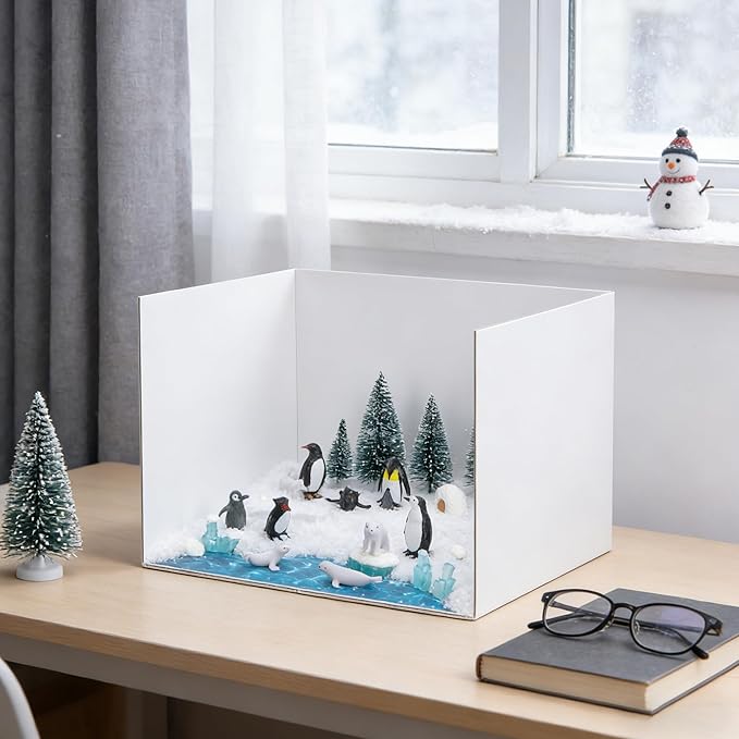 codree 30 Pcs Arctic Animals Habitat Diorama Project Set, Arctic Diorama Box Kit Figurine Toys Model, Polar Bear Penguin Animals Figurines Diorama Supplies for DIY Crafts Gifts School Project