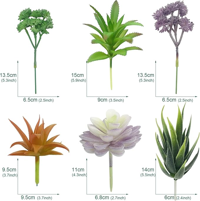 Woohome 34 PCS Artificial Succulents Picks Set, 24 PCS Mixed Color Artificial Succulent Plants and 10 PCS Simulation Ladybug for Faux Succulents Floral Arrangement, Home Decoration