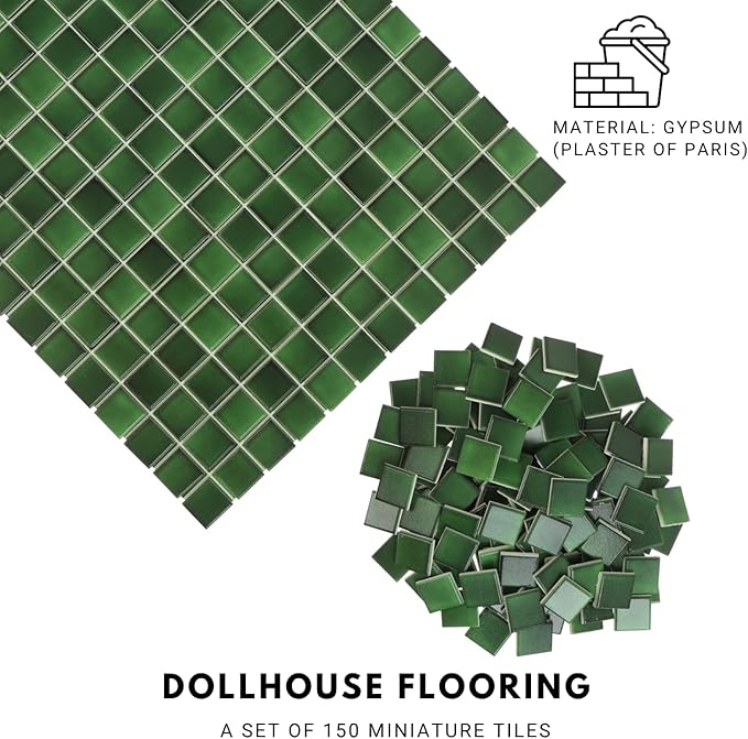 150 pcs, Dollhouse Flooring, 1:12 Scale Doll House Tiles, Miniature Checkerboard Floor, REDUCIO! (Emerald Gloss)