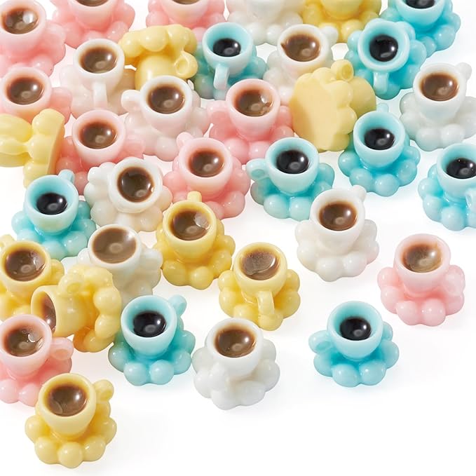 Cheriswelry 40Pcs Mini Coffee Cups Resin Coffee Mug Miniature Ornaments Dollhouse Kitchen Set Simulated Food Drink Lovely Tableware Dollhouse Accessory 12-12.5mm for Home Party Decoration