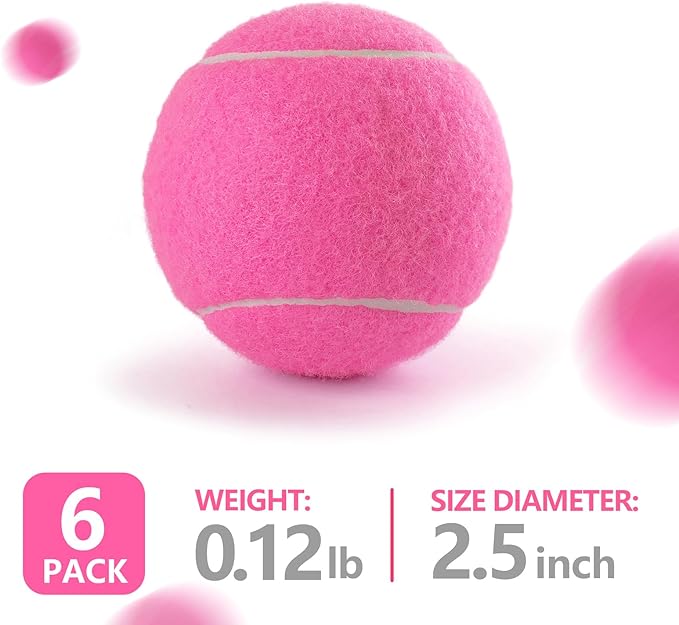 PHOEPET 6-Pack Tennis Balls for Beginner Training Practice- Bulk Dog Balls for Fetch Chew Toys(Pink)